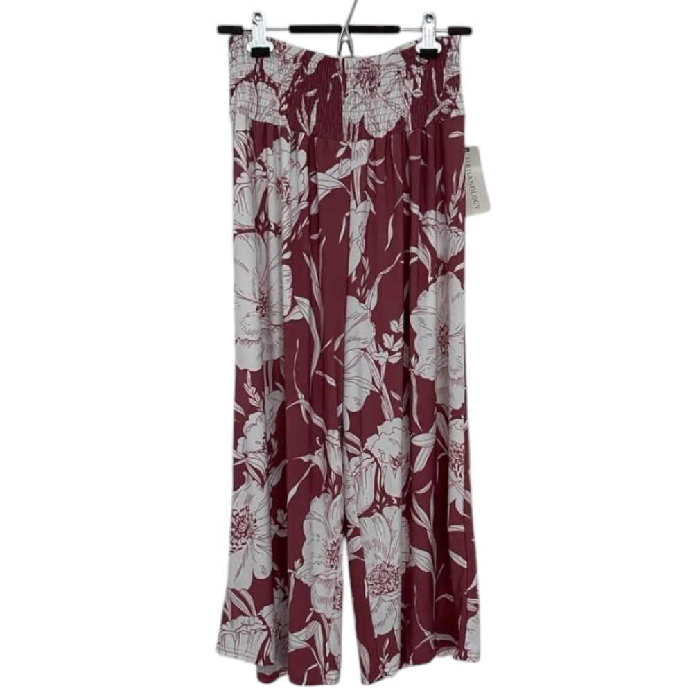Red and White Urbanology Women's Floral Smocked Wide Leg Culotte Pants